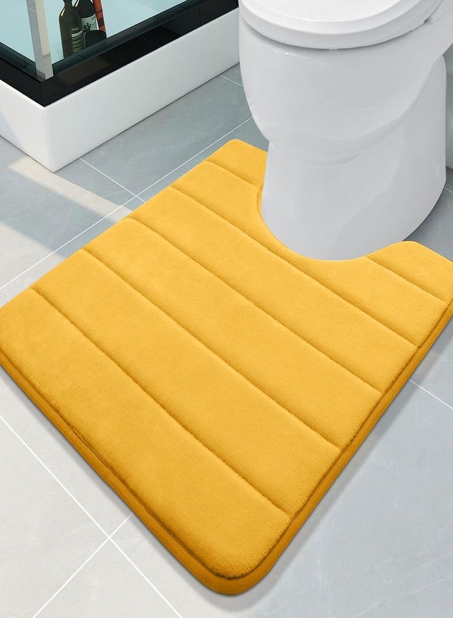 Buganda Memory Foam U-Shaped Contour Toilet Rugs, Non Slip Absorbent, Thick Soft Washable Bathroom Mat, Floor Carpet Bath Rugs Mat for Toilet Base (24" x 20", Yellow) - Image 1